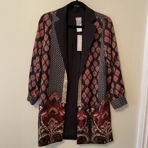 Chico’s Damask Print Open Front Jacket Kimono Duster Size 0 Petite Boho